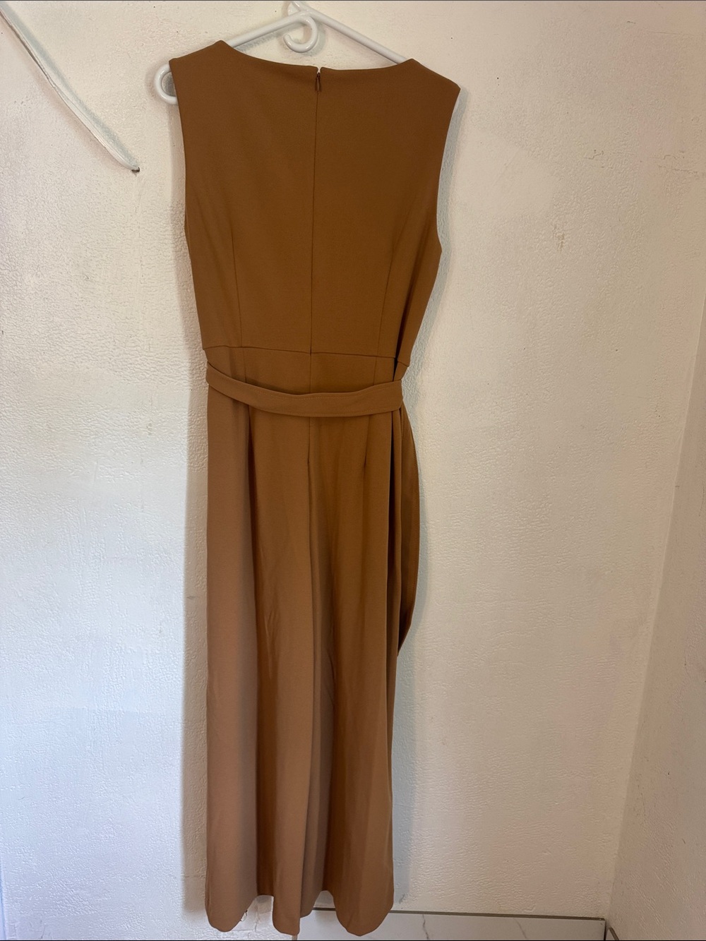 Calvin Klein Sleeveless V-Neck Maxi JUMPSUIT in Camel Brown - Picture 9 of 16